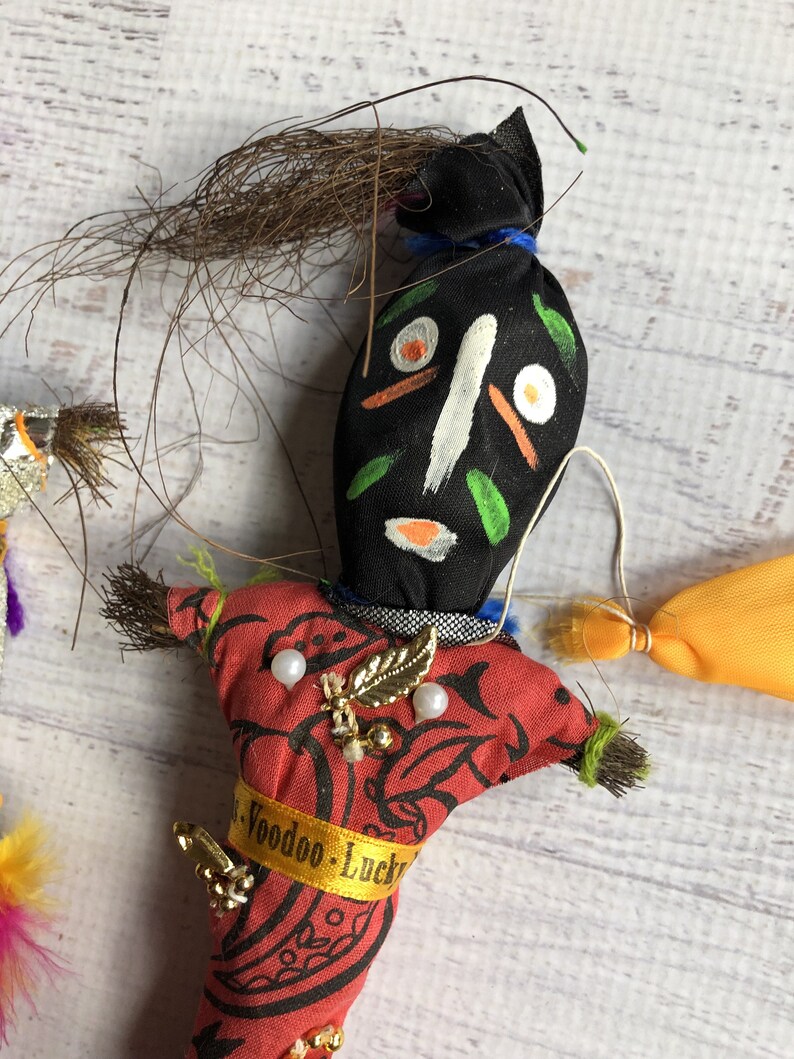 Pair New Orleans VooDoo Lucky Magic Fetish Dolls Vintage New Orleans Voo Doo Dolls Souvenir Doll Santeria Black Magic Witch Craft Prop