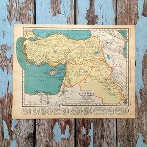 1937 Turkey Antique Map. Historical Print, Lithograph for Framing. Beautiful 81 Year Old Map of Turkey to Frame. Turkish Map