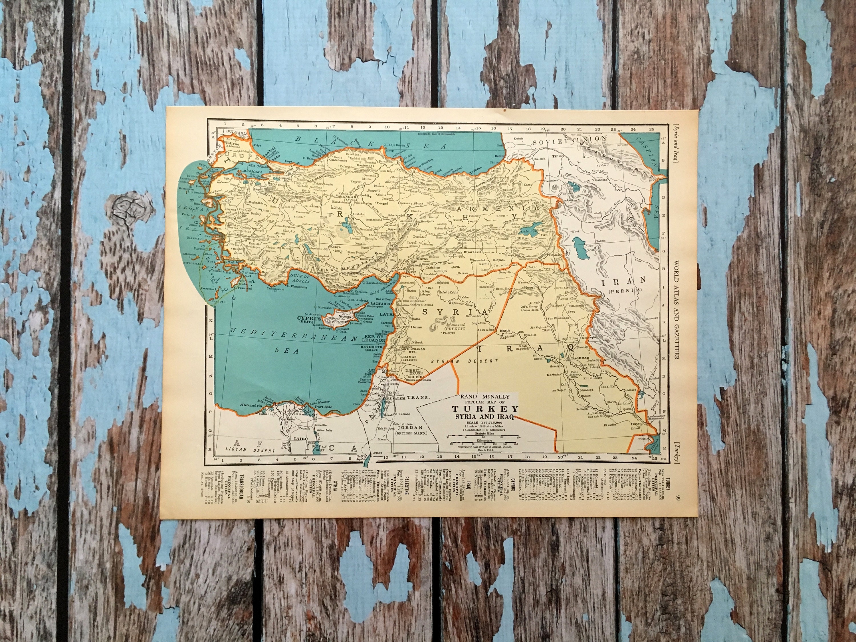 1937 Turkey Antique Map. Historical Print Lithograph for Etsy