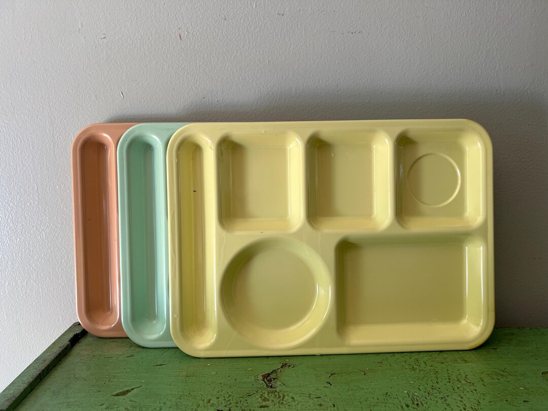 MCM School Lunch Trays. 3 Retro Melamine Divided Trays. 1950s. Yellow ...