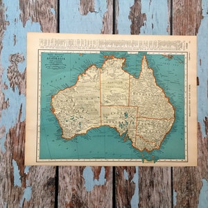 Mapa antiguo de Australia de 1937. Mapa antiguo de Oceanía y el Pacífico Sur. Litografía histórica para enmarcar. Hermoso mapa de 81 años de antigüedad para enmarcar