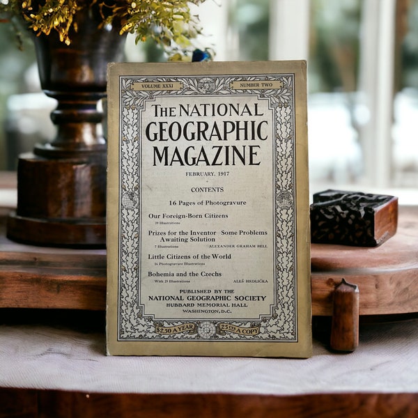 National Geographic Magazine 1917 February Alexander Graham Bell + Vintage Ad