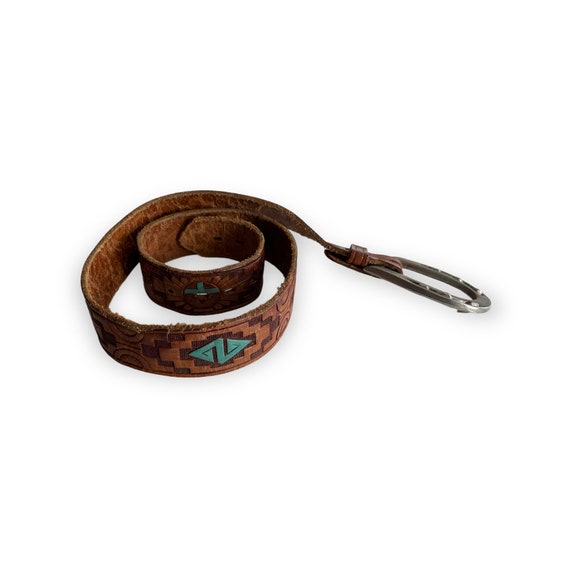 1970s Tooled Hand Painted Chambers Leather Belt. … - image 4