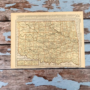 Carte de l'Oklahoma de 1937. Carte vintage de l'Oklahoma et de l'Ohio, impression historique antique, lithographie pour l'encadrement. Belle carte d'État de 80 ans à encadrer