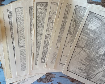 Antique City Map Collection. 20 Large Old Maps from 1930s. Ephemera, Crafting, Mixed Media, Collage. *No Duplicates*  Vintage Map Set #F