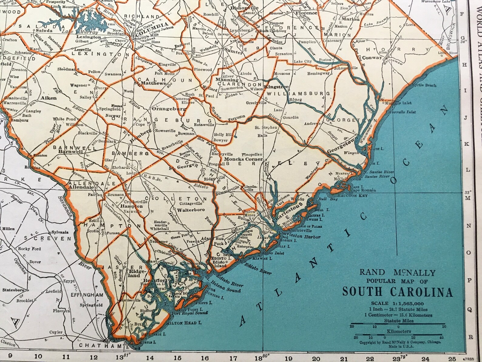 1937 South Carolina Antique Map. Old State Map Historical | Etsy