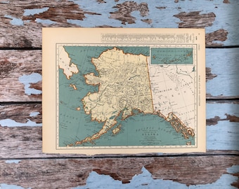 1937 Alaska Antique Map. Old State Map of Alaska. Historical Print, Lithograph for Framing. Beautiful 81 Year Old Map of Alaska to Frame