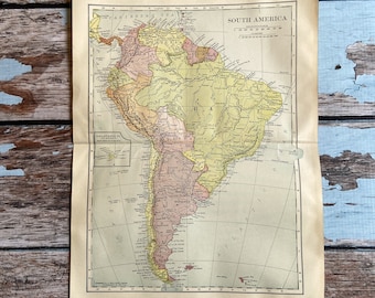 1916 South America Map. Antique Colorful Map. Original Lithograph, Ephemera. Beautiful 104 Yr Old Map to Frame. Vintage Map of South America