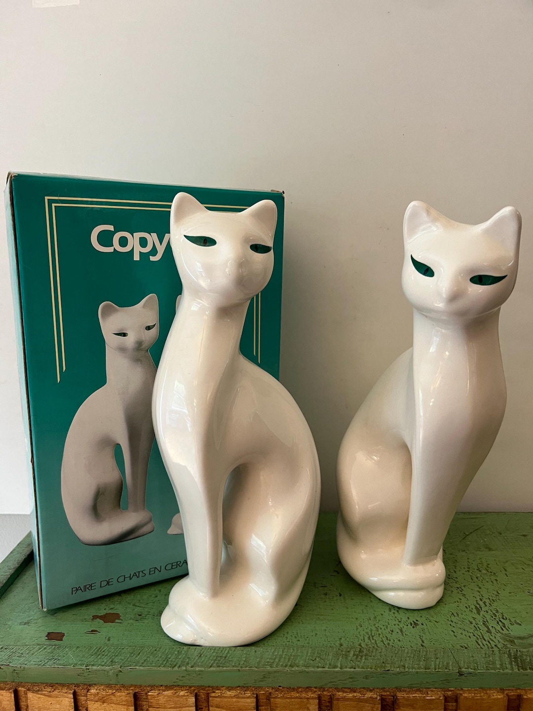 陶器製シャム猫 陶器製シャム猫の像。コピーキャット - 1990年 - オリジナルボックス