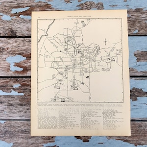 Antique Map of Atlanta. City Map. 1937 Historical Print, Lithograph Framing. 80 Year Old Atlanta, Georgia Street Map to Frame