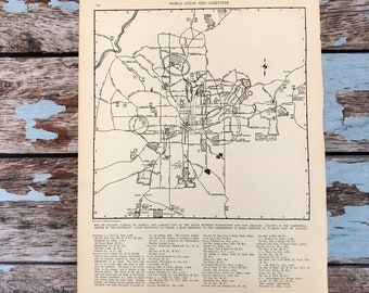 Antique Map of Atlanta. City Map. 1937 Historical Print, Lithograph Framing. 80 Year Old Atlanta, Georgia Street Map to Frame