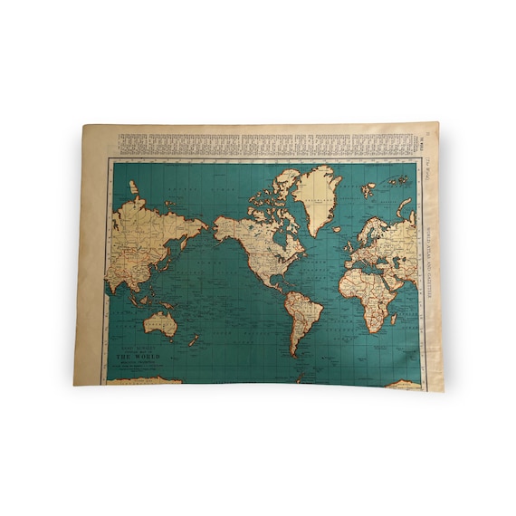 1937年アンティーク世界地図。額装されたヴィンテージ歴史地図。88年前