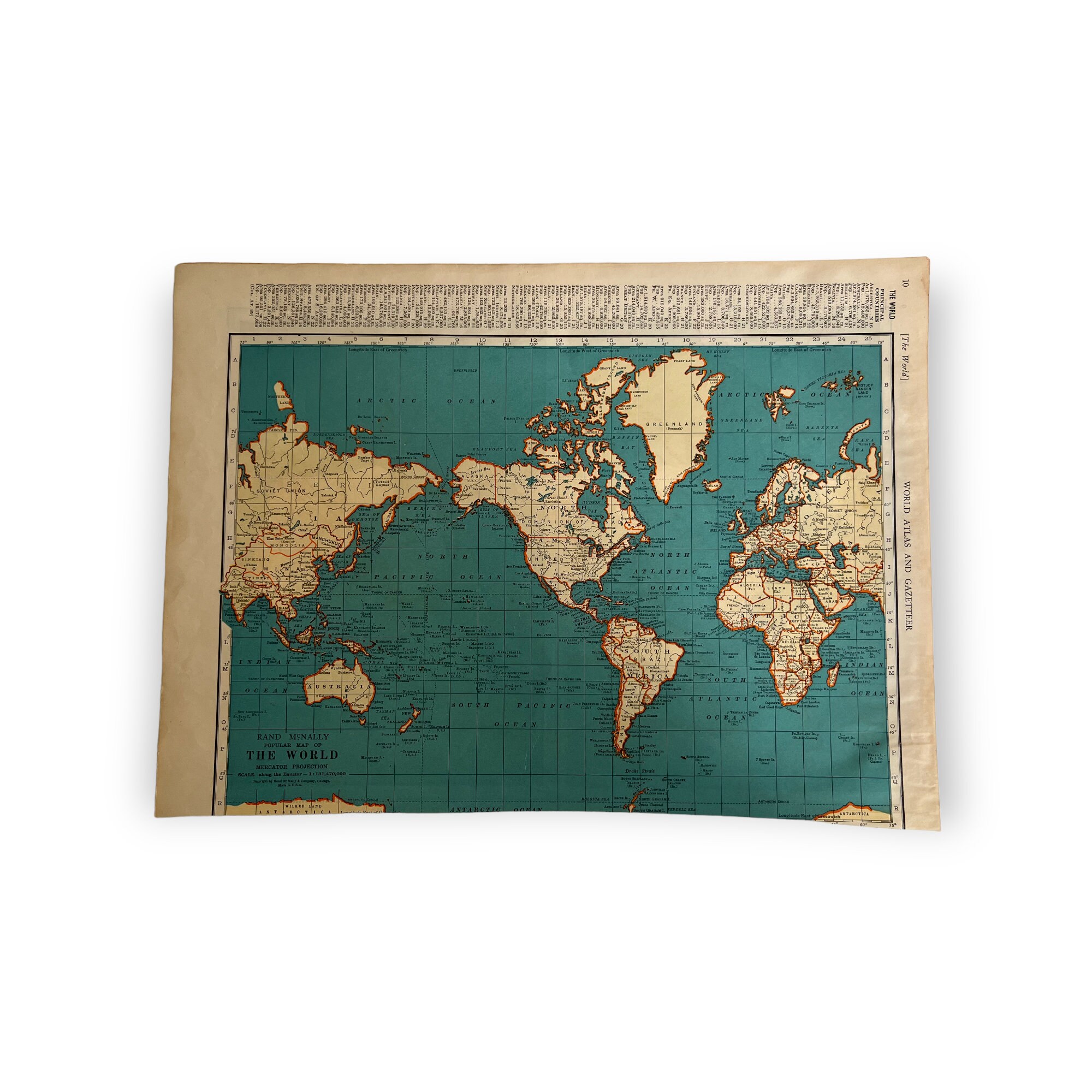 1937年アンティーク世界地図。額装されたヴィンテージ歴史地図。88年前