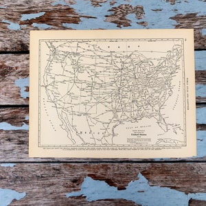1937 Railroad Map. Antique Map of United States Railroad Lines. Historical Print, Lithograph Framing. 87 Year Old Map. Train Ephemera