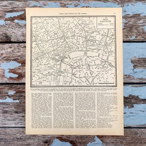 Mapa de Londres, Inglaterra, 1937. Plano de la ciudad de Londres. Impresión histórica, litografía para enmarcar. Mapa de Londres, Inglaterra, de 80 años de antigüedad, para enmarcar. Británico.