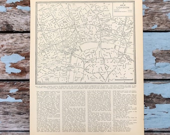 London England Antique City Map. c1937. 89 Year Old Historical Print Lithograph to Frame.