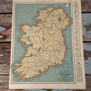 1937 Irland Antike Landkarte. Alte Landkarte von Irland, Historischer Druck. Lithograph für Einrahmung. Wunderschöne 87 Jahre alte Landkarte zum einrahmen von Irland