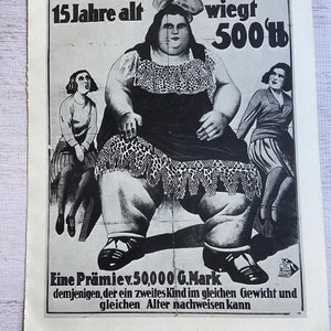 500 LB Woman Circus Poster. Vintage Ephemera Poster to Frame 16x11