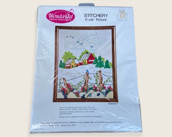 Pastorale Stitchery Kit No. 5131. Wonder Art Creative Needle Craft. 1970s New in Package. Sealed. Embroidery Cross Stitch Farm Barn Picture