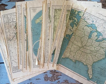 Antique Map Collection. 20 Large Vintage 1930s Map Set. Ephemera Crafting Mixed Media Collage. Colorful Old Paper Art Print. No Duplicates D