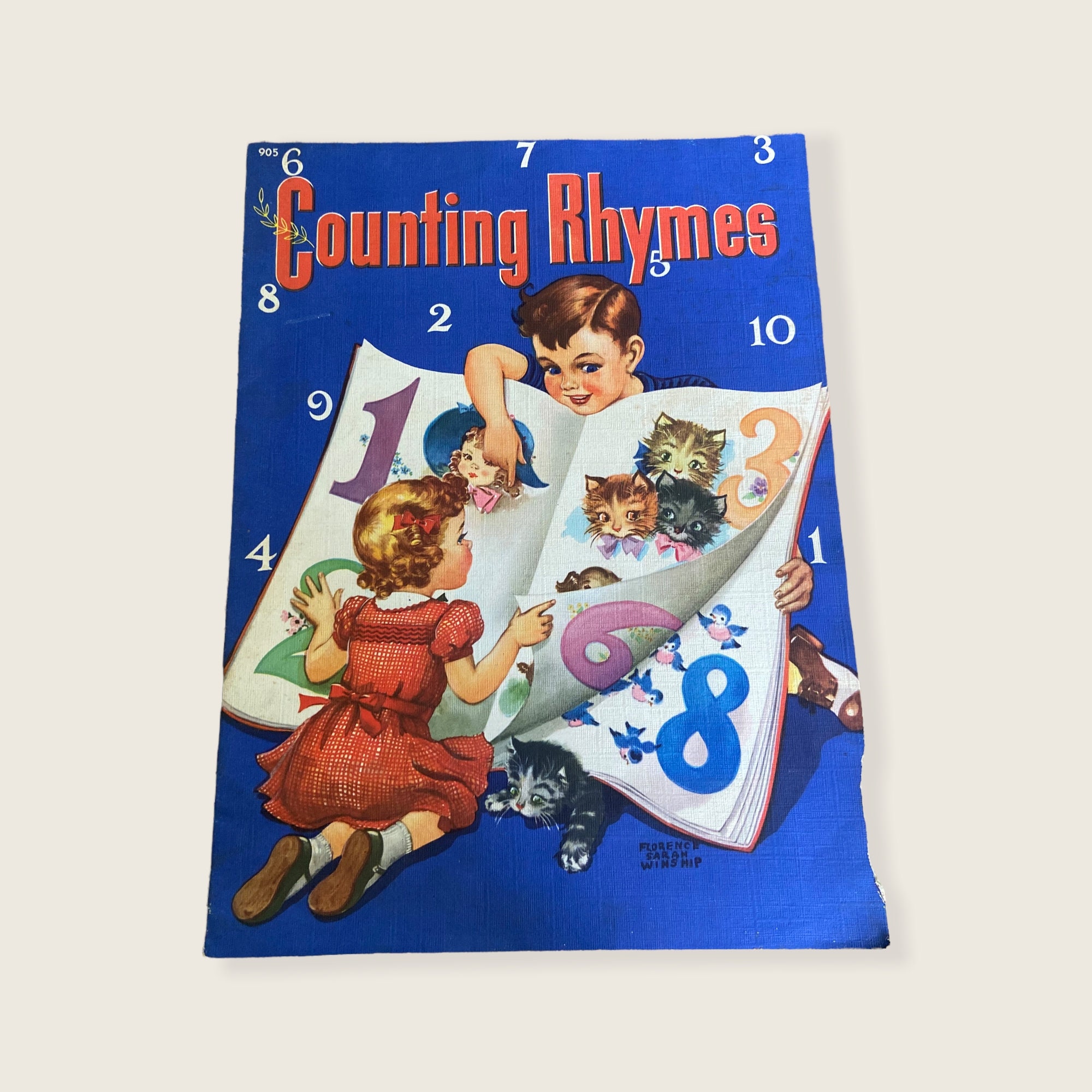1944 Counting Rhyme Children's Book. Vintage Book Illustrated by Florence Winship. Published by Whitman Co.  Great Retro Graphics!