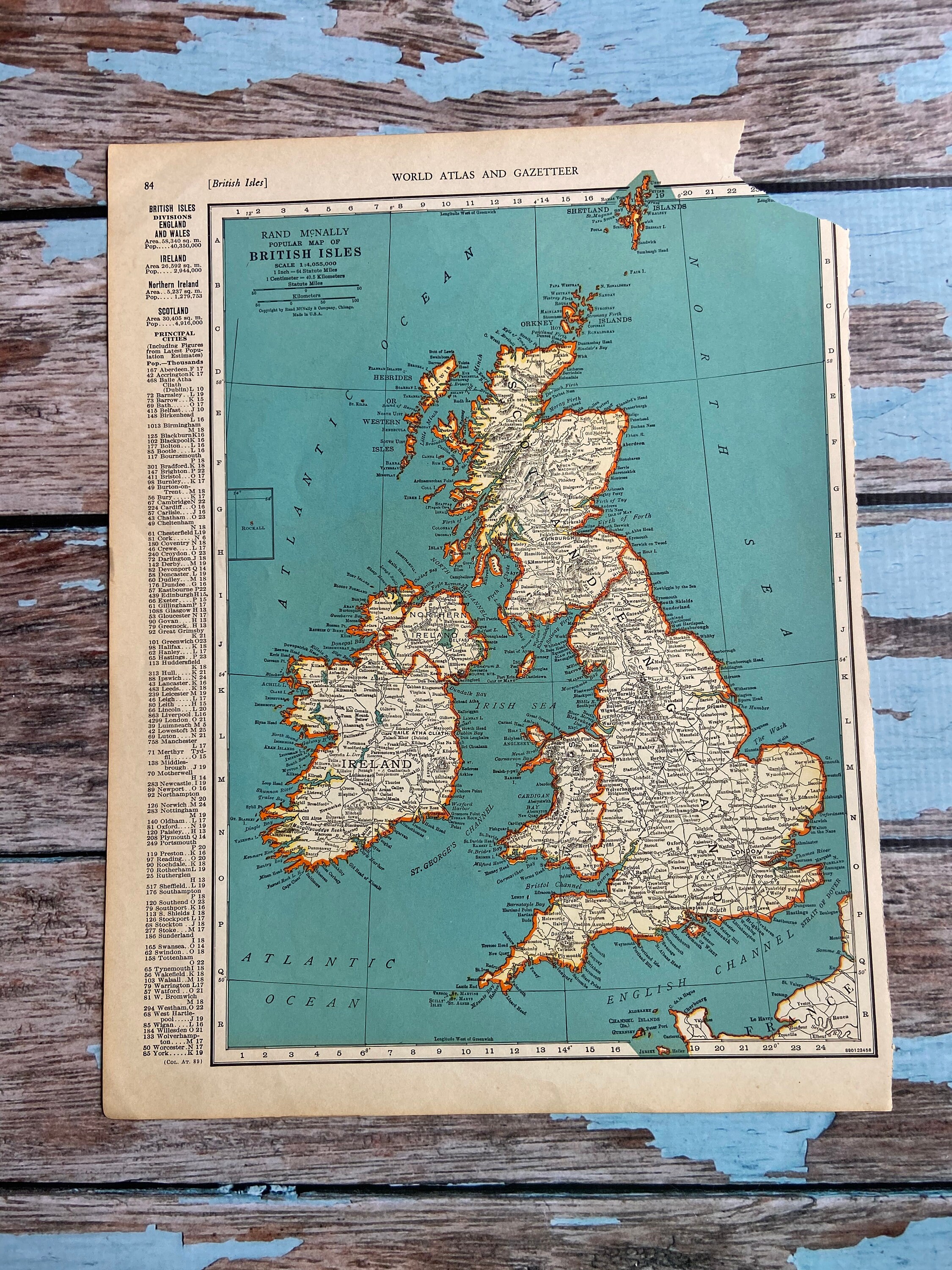 British Isles Antique Map. C1937. 89 Year-old Historical Print