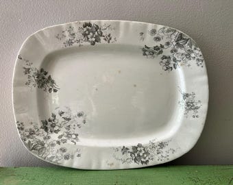 Antique English Transferware Ironstone Platter Sylvan Hanley England Floral Flower Design