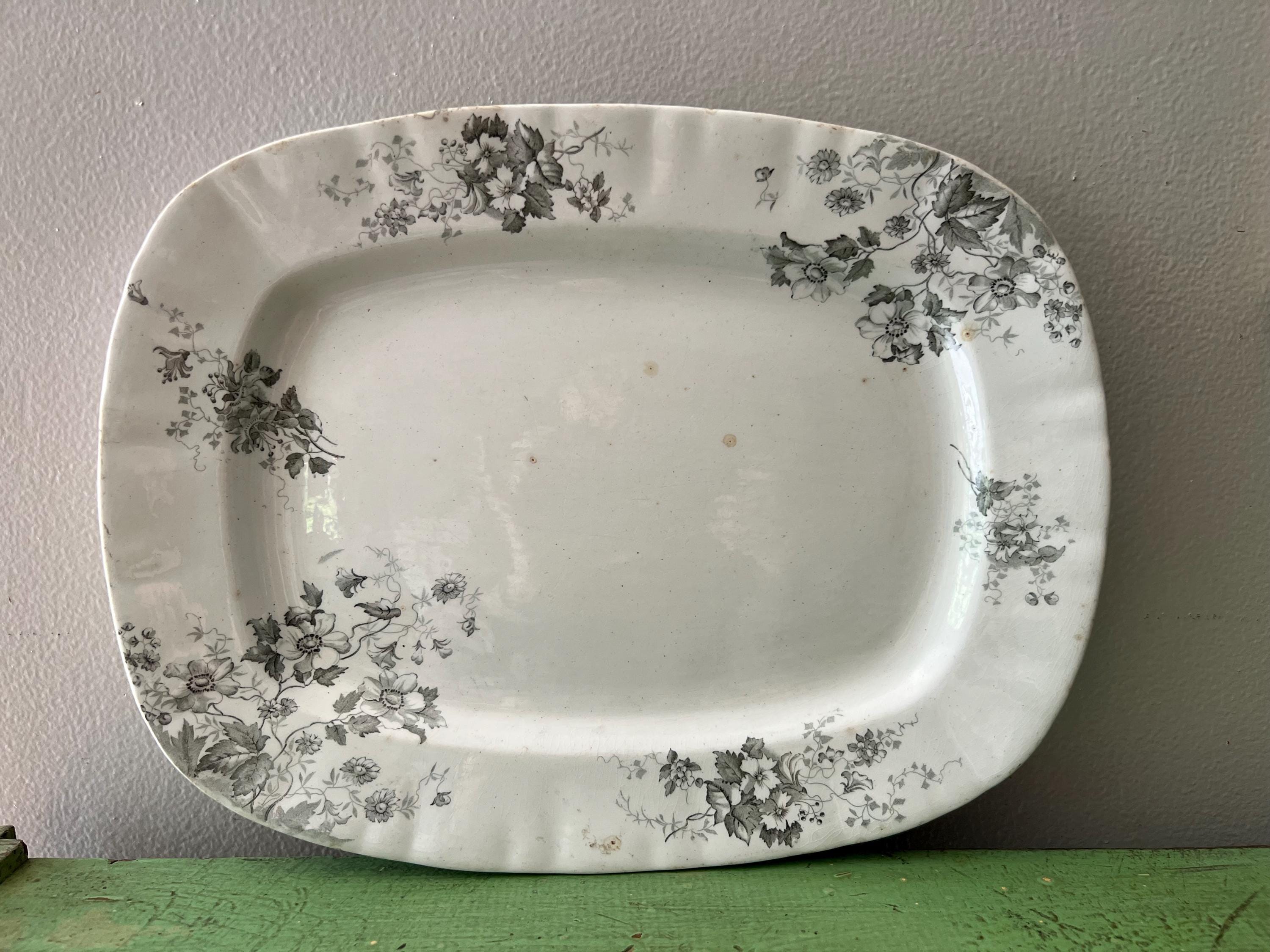 Antique English Transferware Ironstone Platter Sylvan Hanley England Floral Flower Design