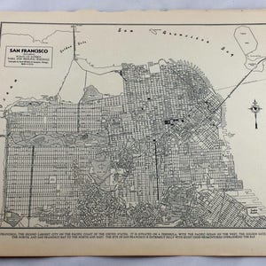 サンフランシスコのアンティーク地図。サンフランシスコ市街地図。1937年製、歴史的版画、リトグラフ額装。80年前のサンフランシスコ市街地図。カリフォルニア州
