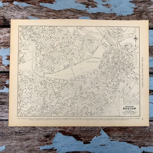 Antique Map of Boston. Boston City Map. 1937  Historical Print, Lithograph Framing. Old 88 Year Old Map to Frame. Massachusetts City Map
