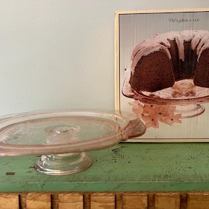 Vtg Pink Recollection Pedestal Cake Plate 10 1/4” Plate Pink Glass 4857 Indiana Glass Original Box. Collectible Pink Depression Tea Party