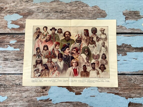 Races of Mankind. 1925 Vintage Print. Full Color Print to Frame. Cultural History People of the World. Humans Are One Race. Etsy