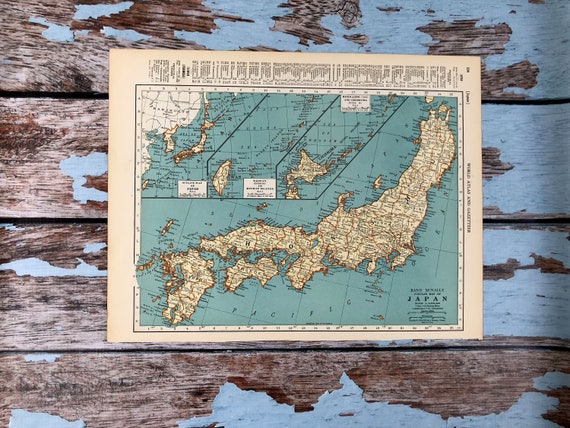 1937 Japan Antique Map. 88 Yr Old Historical Print. Push Pin