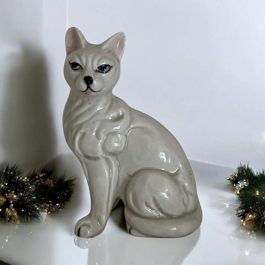 Vintage Sphynx White Cat Figurine. Porcelain Ceramic. Hairless Cat ...