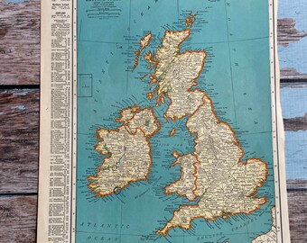 British Isles Antique Map. C1937. 89 Year-old Historical Print