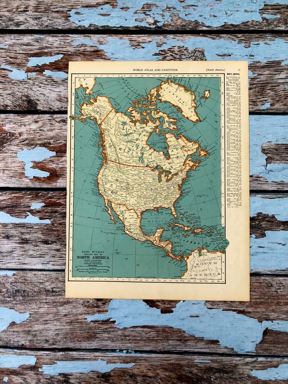 アンティークの北米地図。1937年版のヴィンテージ北米地図。額装 アンティークの北米地図。1937年版のヴィンテージ北米地図。額装