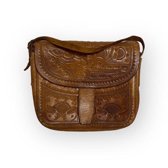 Vintage Tooled Leather Purse. 1970s Accessory. Me… - image 3