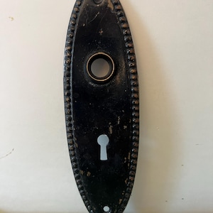 Antique 2 1/4" x 7 3/8" Oval Beaded Steel Door Knob Plate. Princess Design