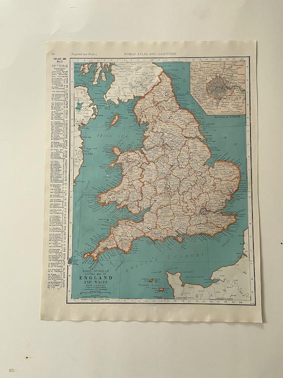イギリスのアンティーク地図。1937 年頃。89 年前の歴史的な印刷物