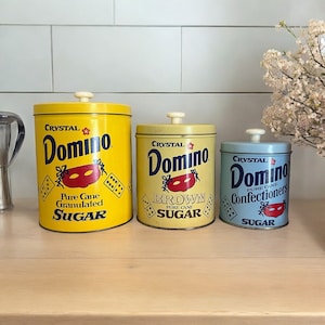 Vintage Kitchen Canister Set / Crystal Domino Sugar Metal