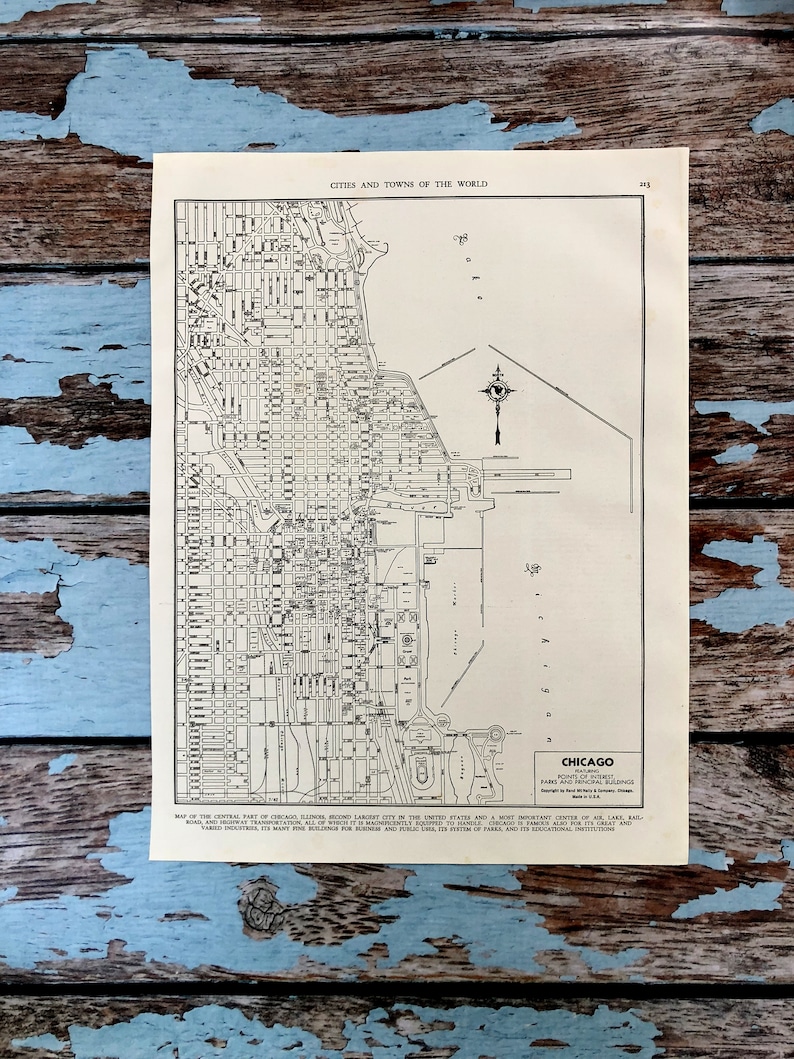 Chicago Illinois Antique City Map. C1937. 89 Year Old Historical Print ...