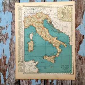 Antique Map of Italy. 1937. Beautiful Historical Print of Sicily, Sardinia, Corsica. 88 Year Old Vintage Map, Lithograph to Frame. Map Gift
