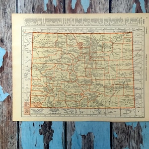 1937 Colorado Karte. Alte Landkarte von Colorado. Antike historische Druck, Lithographie für die Gestaltung. Wunderschöne 83 Jahre alte Landkarte zum einrahmen.