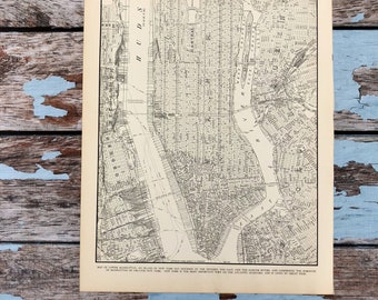 Antique Map of Lower Manhattan. New York City Map. NYC 1937 Historical Print, Lithograph. 79 Yr Old Map to Frame. Upper Manhattan & Bronx.