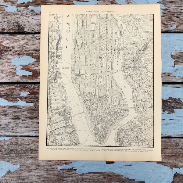 Antique Map of Lower Manhattan. New York City Map. NYC 1937 Historical Print, Lithograph. 79 Yr Old Map to Frame. Upper Manhattan & Bronx.