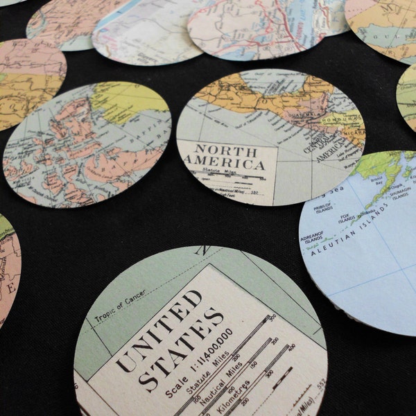 100 2.5" Circles from Maps Maps Maps. Atlas. Geography