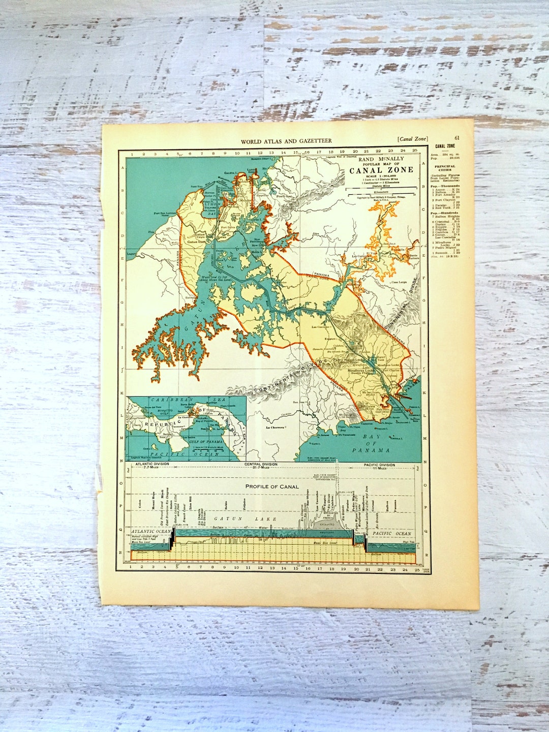 Antique Map Canal Zone Panama Canal Vintage Maps 1937 Historical