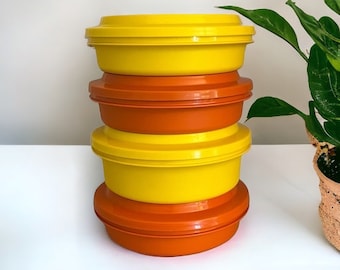 Vintage Tupperware Seal 'n Serve 8 Piece Set. Harvest Colors. 4 Bowls (1253 & 1206) 4 Lids (1207)