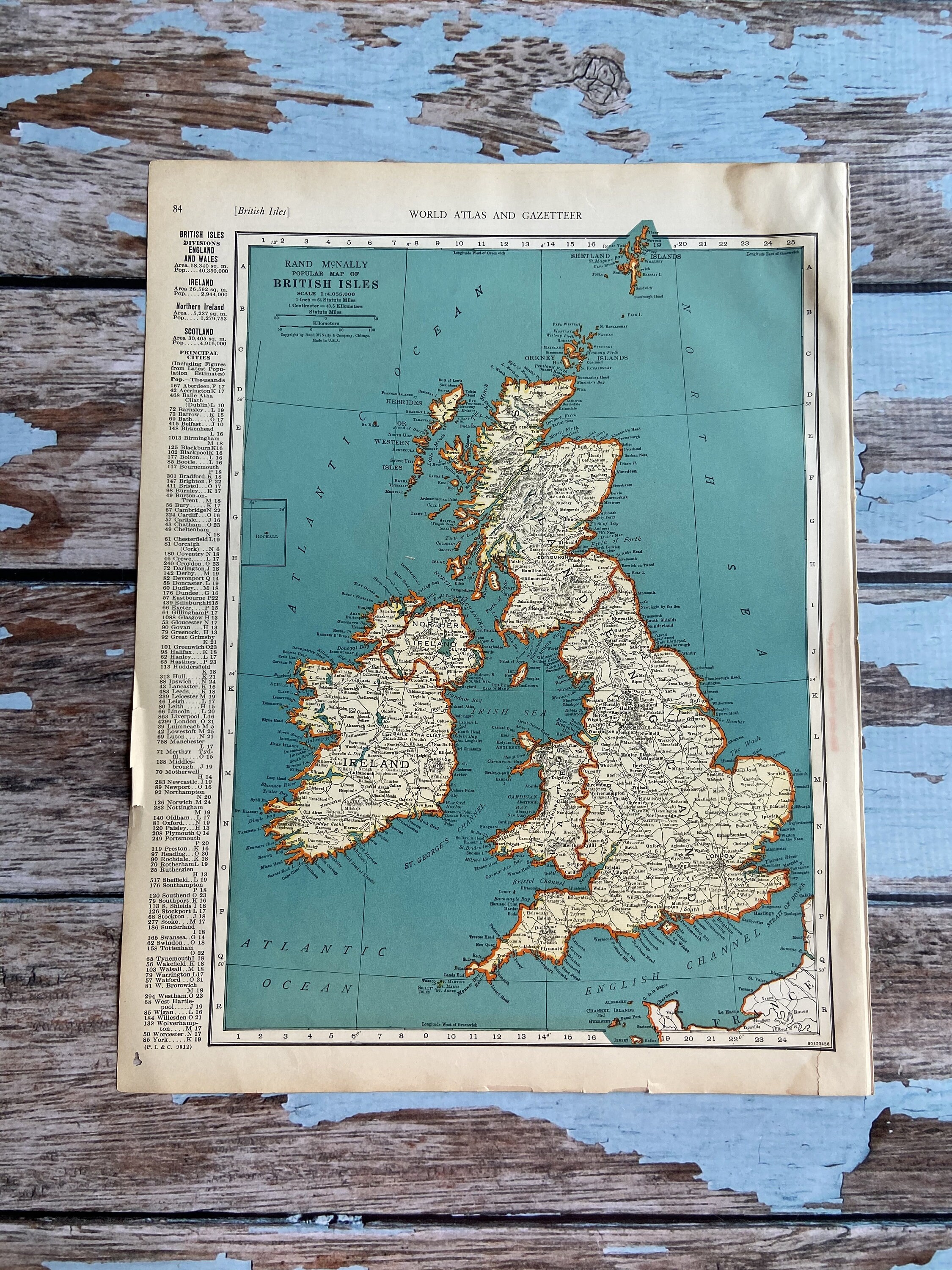British Isles Antique Map. C1937. 89 Year-old Historical Print