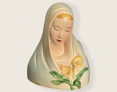Vintage Blessed Mother Mary Planter. Ceramic Madonna Planter. Pastel Colors. 5 quot tall. 1960s